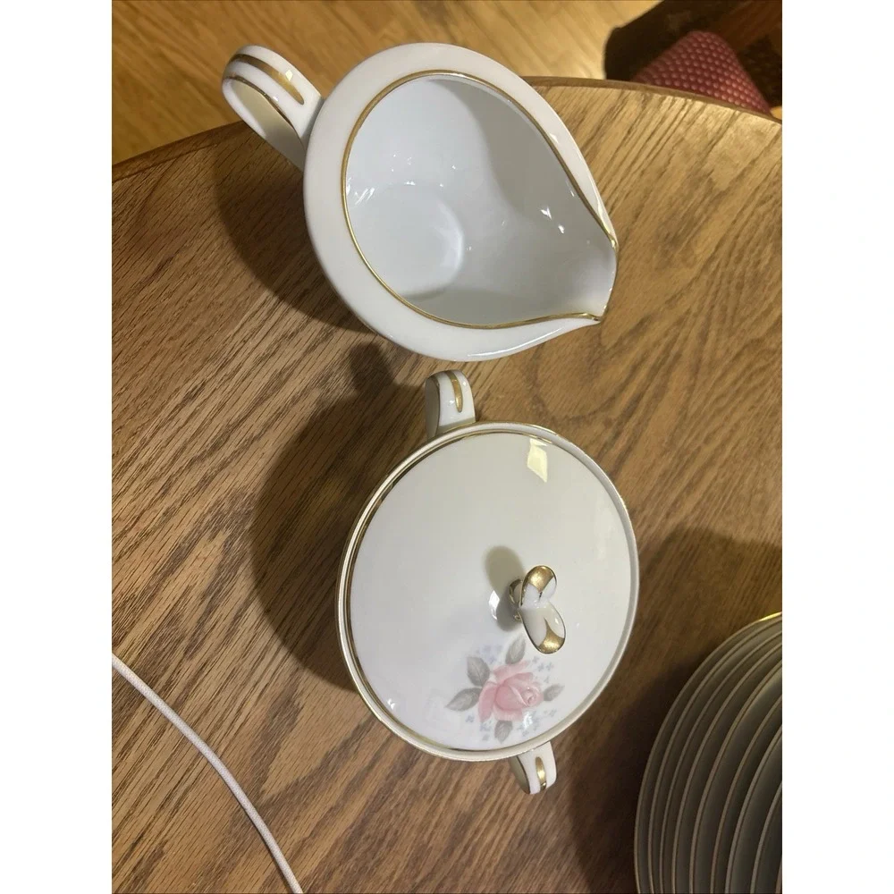 NORITAKE Japan ROSEVILLE Pink Rose 6238 CREAMER SUGAR w/LID